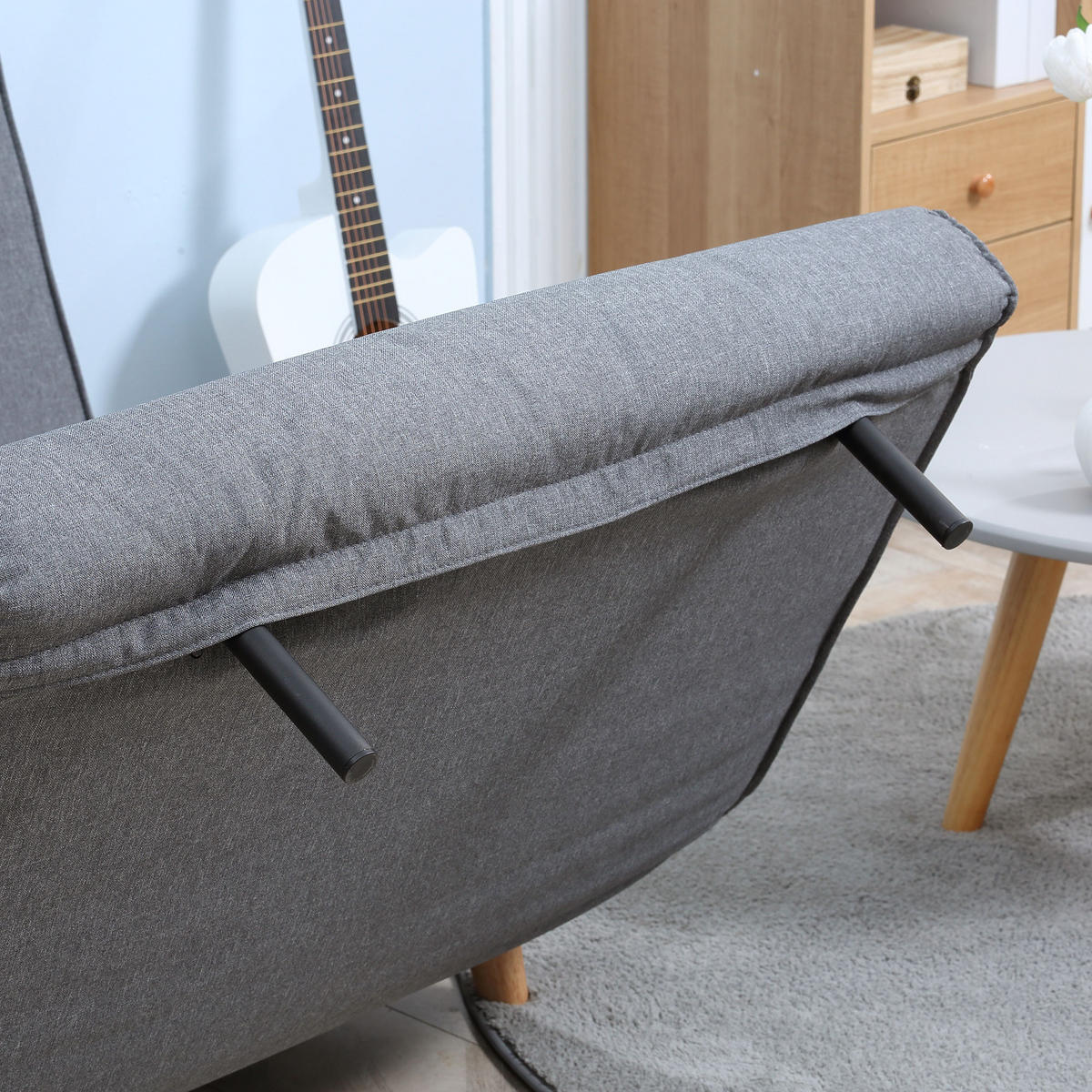 EINZELSOFA Sofabett Klappsofa verstellbar Rückenlehne nordisch skandinavisch - Naturfarben/Grau, Holz/Textil (78/80/94cm) - HOMCOM
