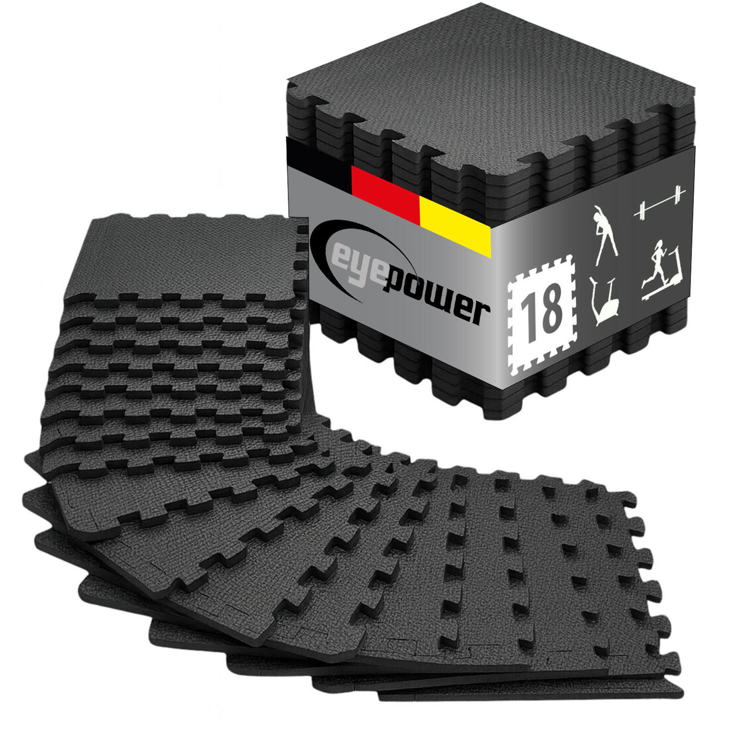 BODENSCHUTZMATTE 30x30x1 cm, Schwarz, 18er Set - Schwarz, Kunststoff (30/30/1.2cm) - eyepower