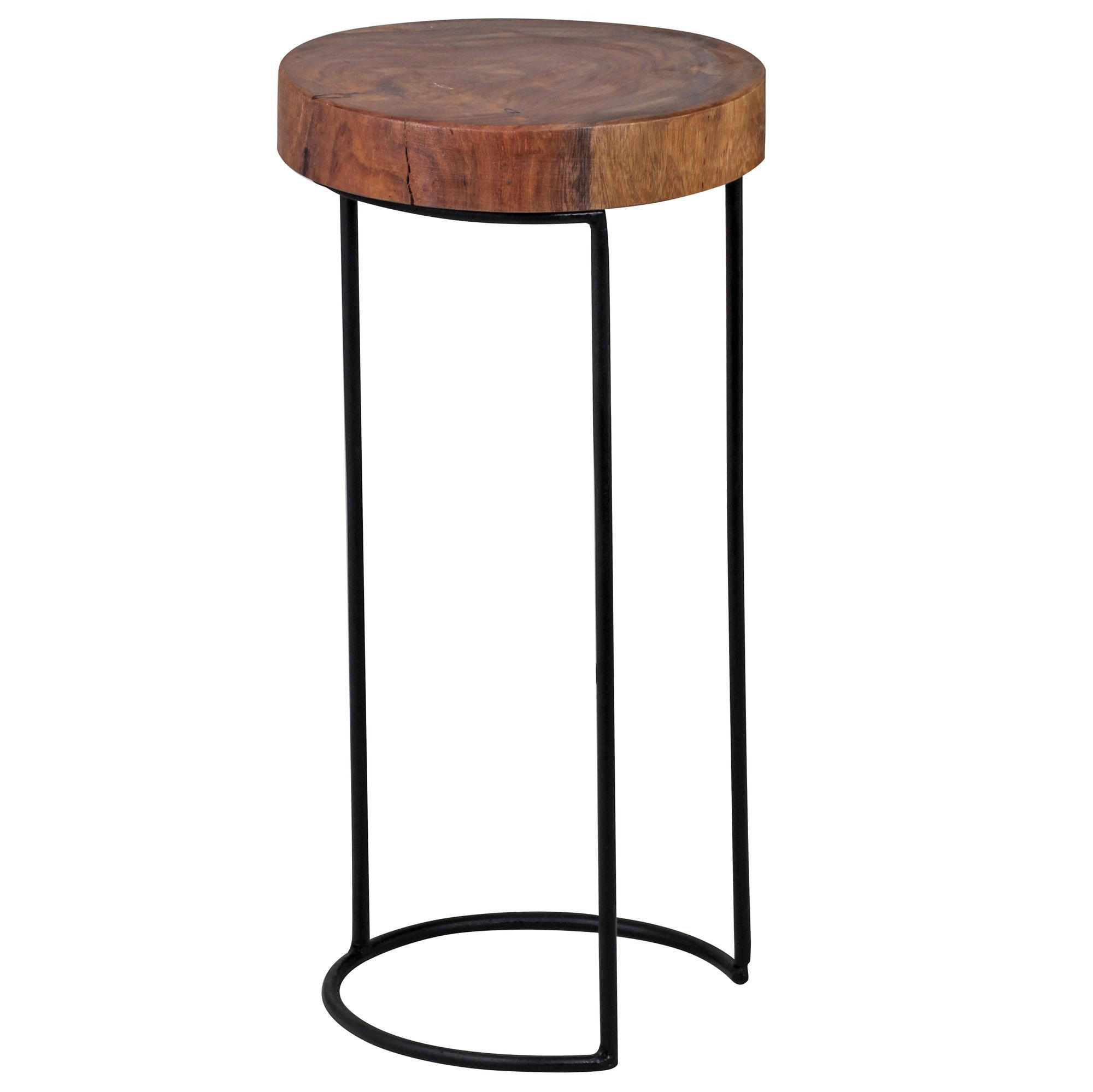 BEISTELLTISCH Massivholz Metallgestell Baumstammplatte Landhausstil INDI, Braun 28x28x55 cm - Schwarz/Braun, Holz/Metall (28/28/55cm) - KADIMA DESIGN