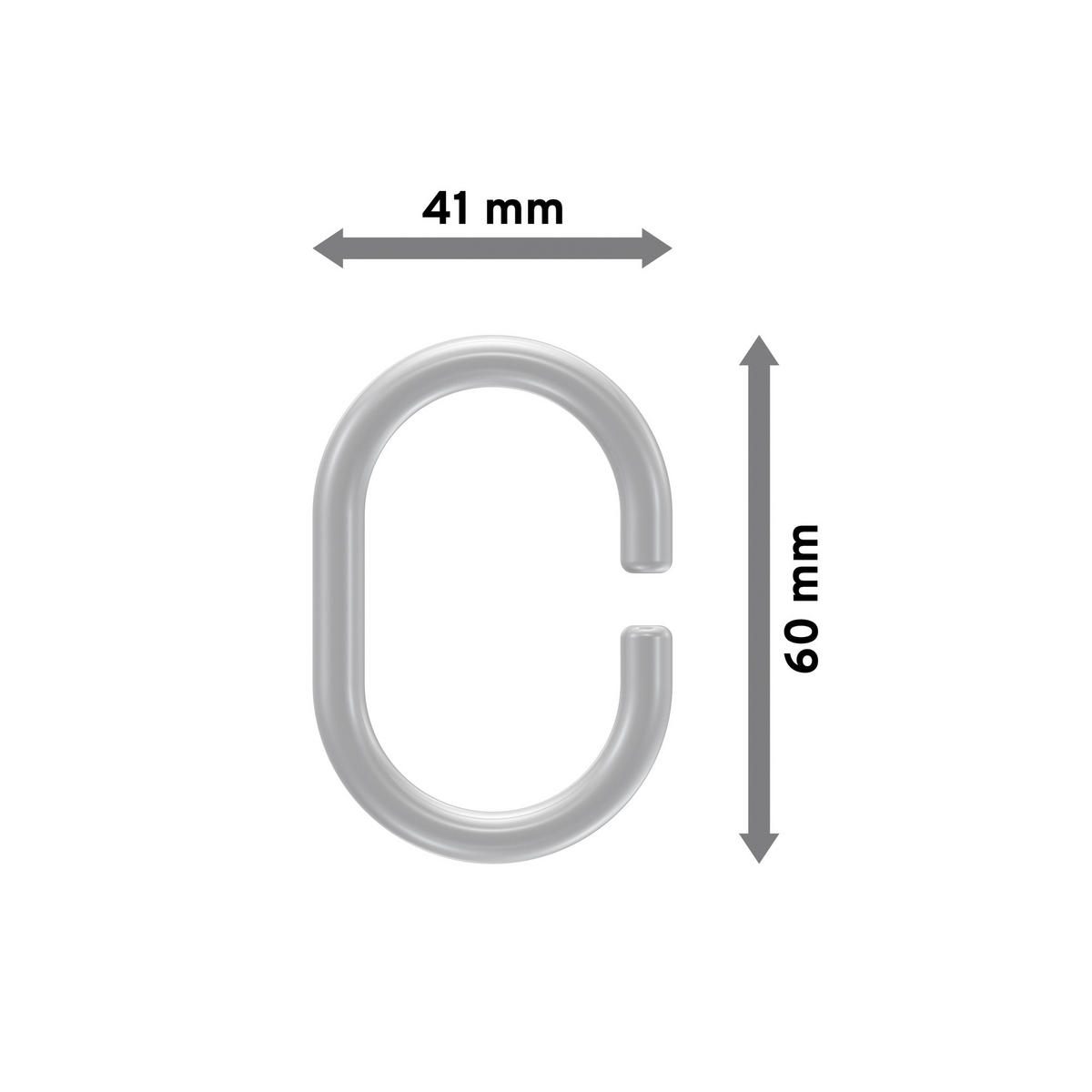 DUSCHVORHANGRINGE C-Form offen 60/42 mm für Duschvorhangstange/Spannstange, Glasklar, Packung 10 Stück - Transparent, Kunststoff (30cm) - INTERDECO