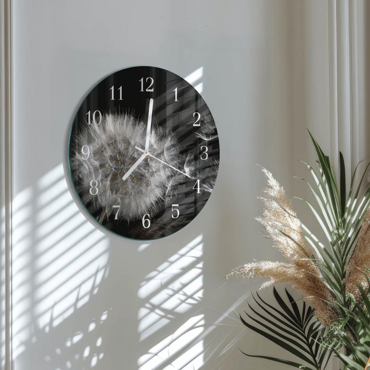 WANDUHR fi30 cm - Löwenzahn - Weiß, Glas (30/30/0.4cm) - TULUP