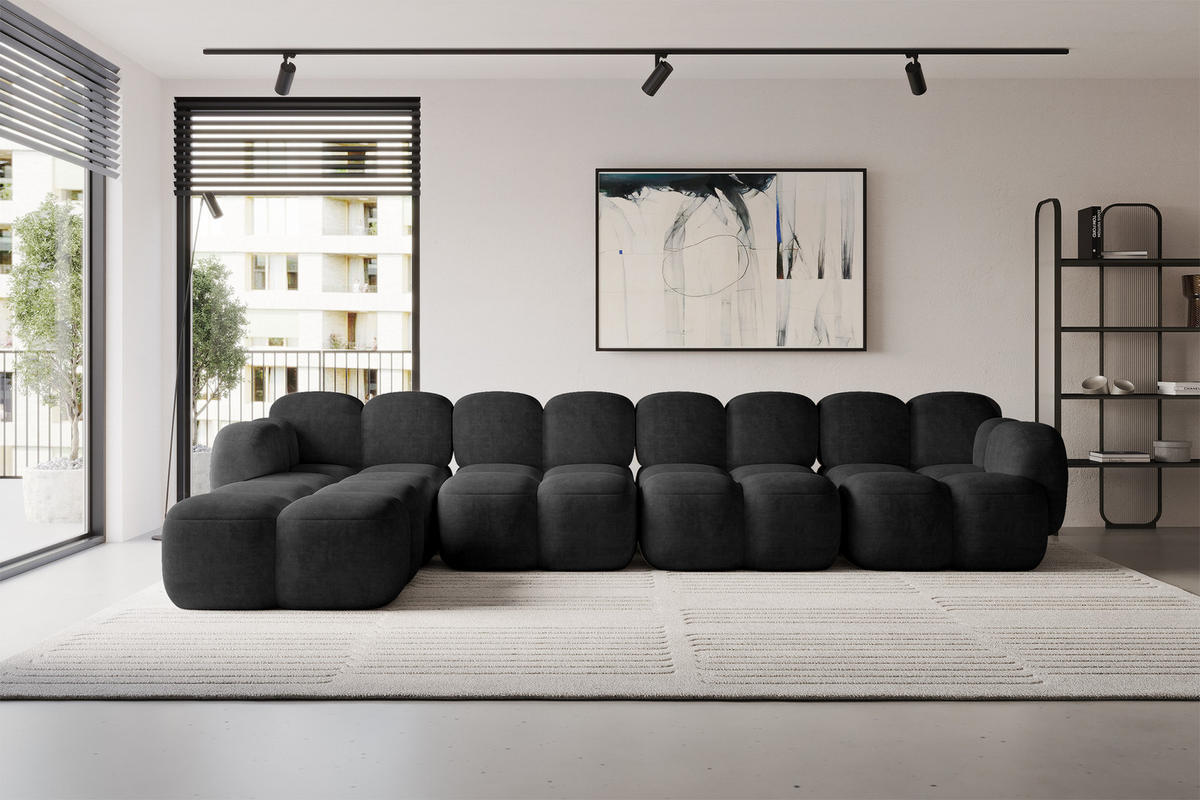 ECKSOFA modulares Sofa Links Miko-L3 390x205x75 Schwarz Velours - Schwarz, Holzwerkstoff/Kunststoff (390/205cm) - ALTDECOR