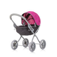 PUPPENWAGEN Daisy grau pink Sonnendach, vier große Räder, klappbar, 100% Polyester, ab 3 Jahren - Grau, Metall (35/56/56cm) - Chipolino