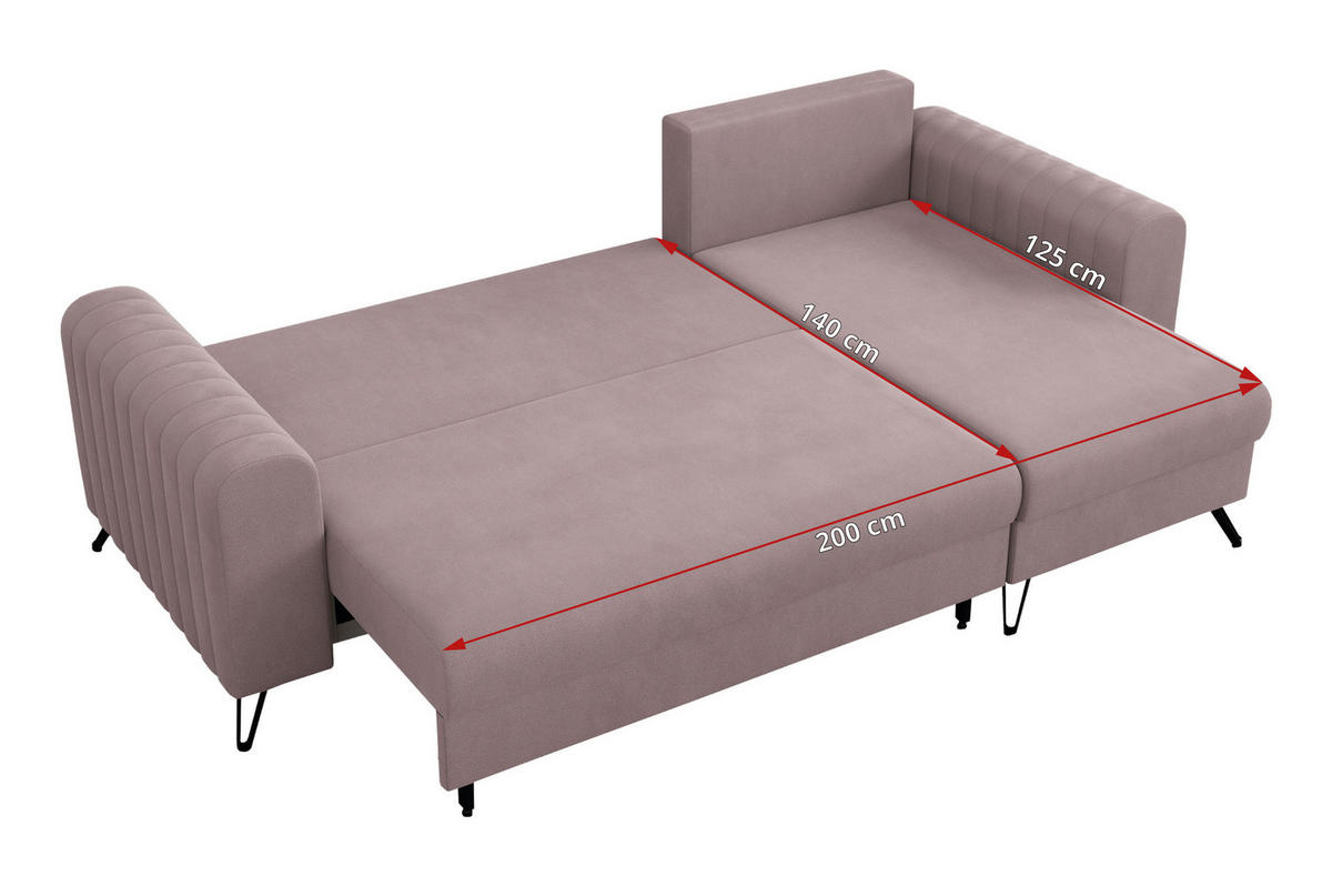 ECKSOFA Axel Samt Rosa - Schwarz/Rosa, Textil/Metall (242/140cm) - MKS