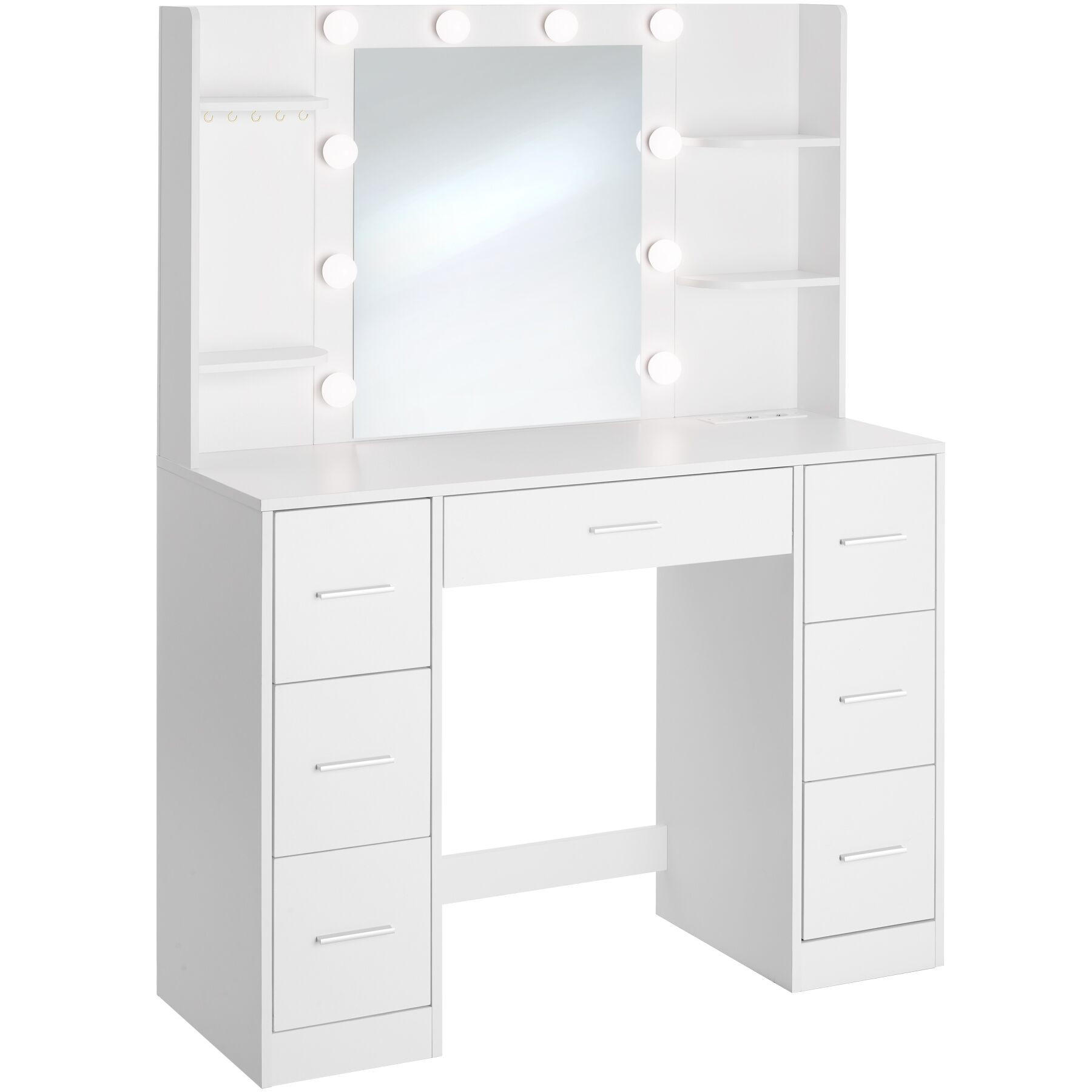 SCHMINKTISCH Charlotte, 107 x 42,5 x 140 cm, weiß - Weiß, Holzwerkstoff (107/140/42.5cm) - tectake