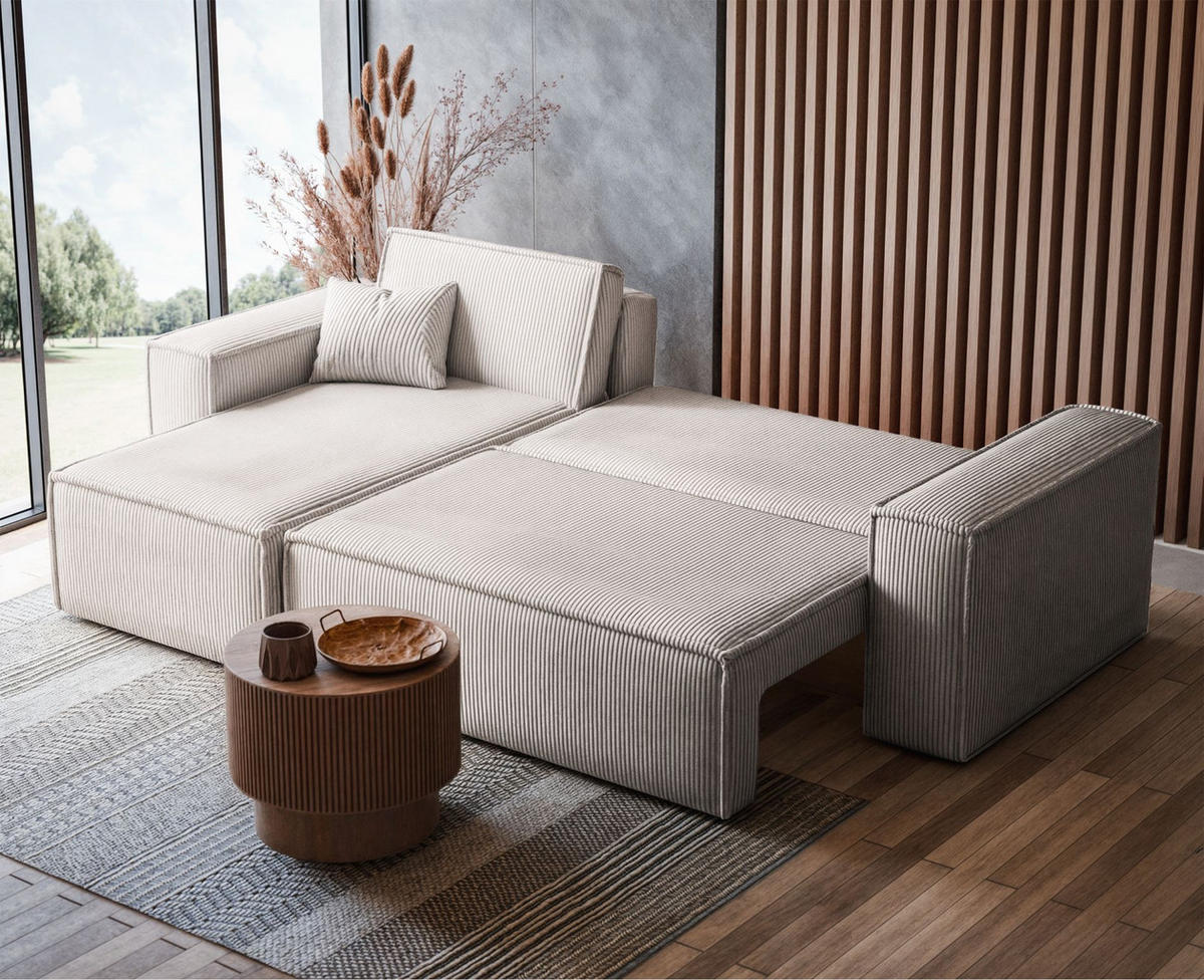 ECKSOFA Scarlo Hellbeige Cordbezug - Ecru/Schwarz, Kunststoff/Textil (244/145cm) - Selsey