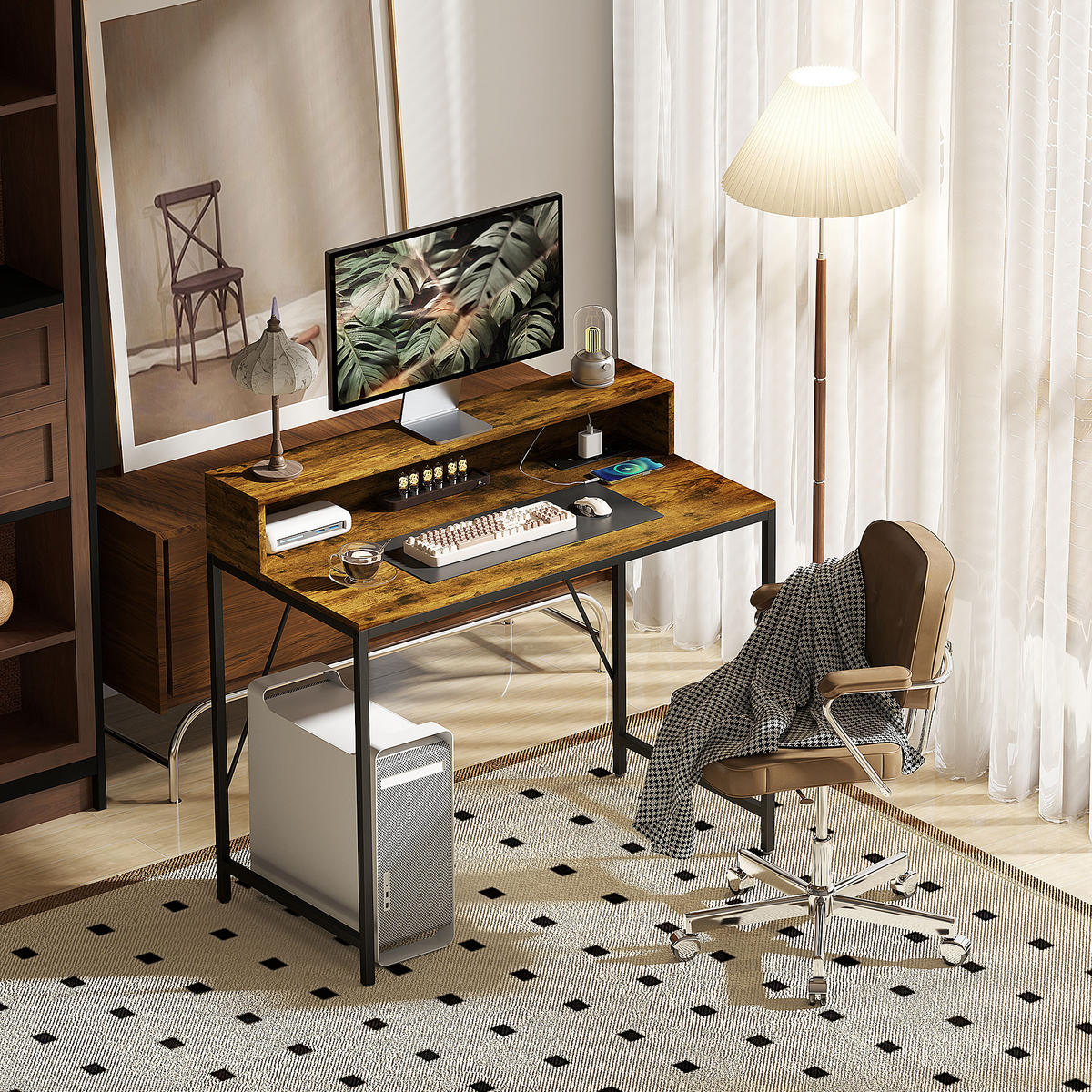COMPUTERTISCH, Schreibtisch mit Anschlüssen, 100 x 50 x 90,5 cm, Rustikales Braun - Braun, Holzwerkstoff (50/100/90.5cm) - HOMCOM