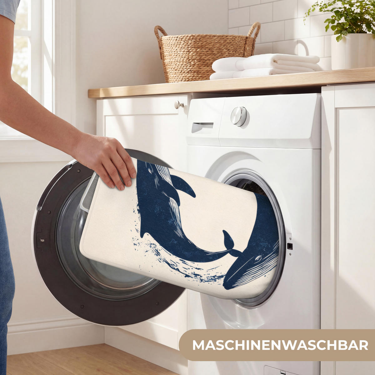 WC PŘEDLOŽKA Velryby - Stříkance - Kruh - Tmavě modrá 40x60 cm - tmavě modrá, textil/plast (40/1cm) - OnlyWow