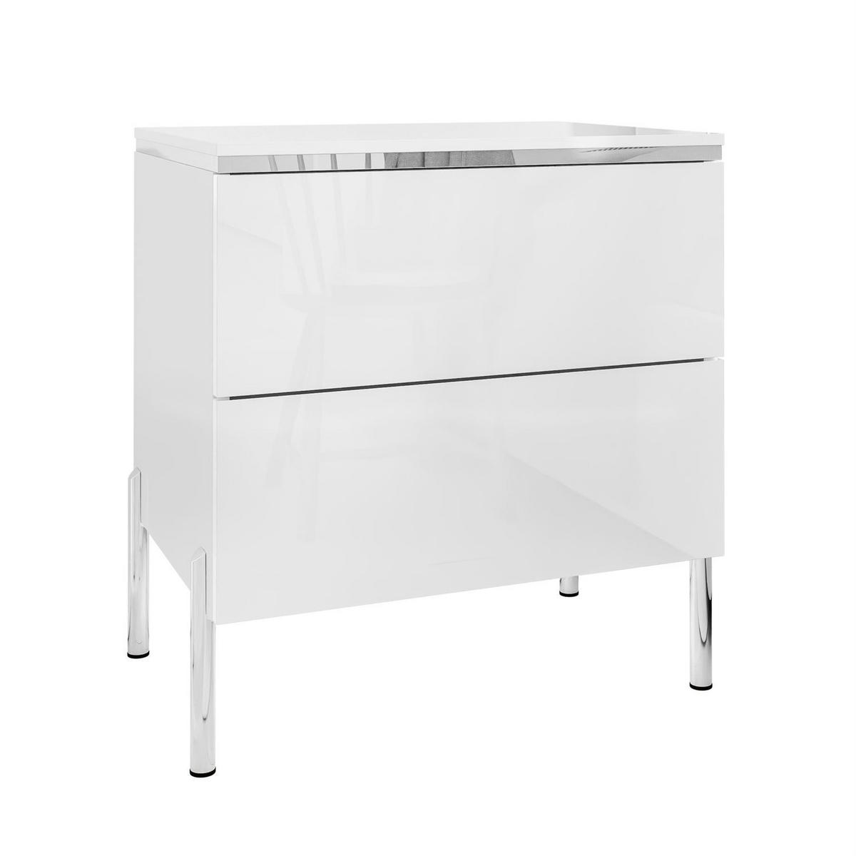 NACHTTISCH AURORA II SILVER Hochglanz Weiß mit LED-Beleuchtung – mit geraden verchromten Beinen - Weiß Hochglanz, Holzwerkstoff (50/54/37cm) - Lookway