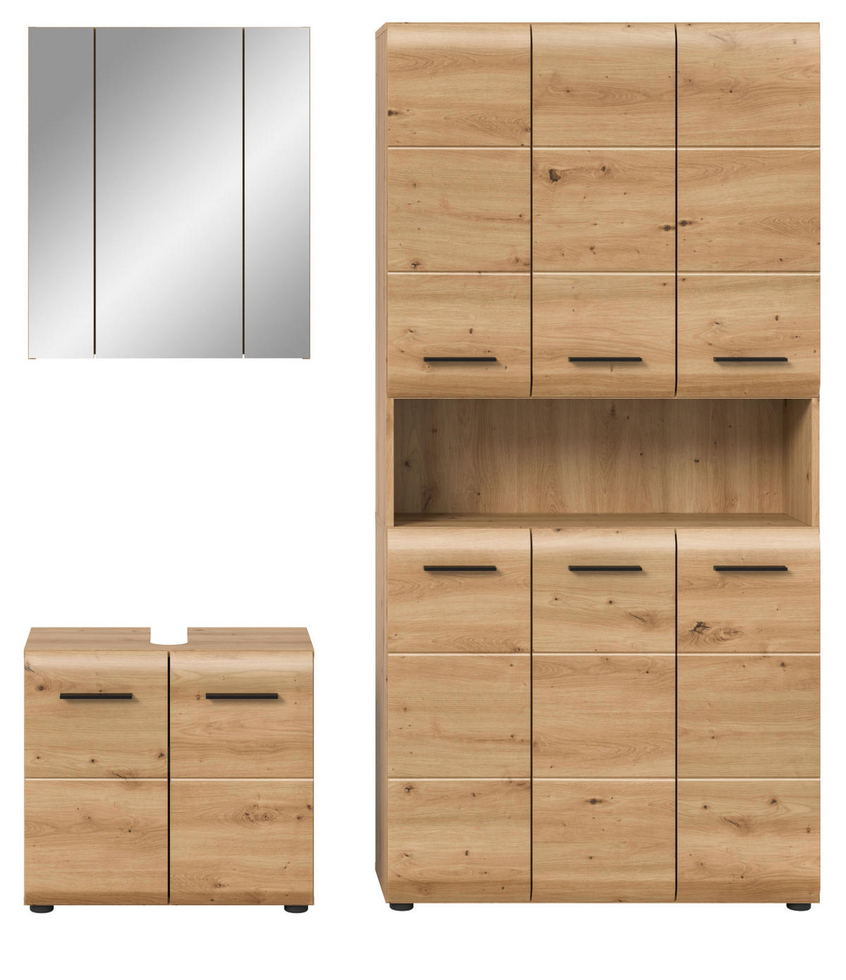 BADMÖBEL-SET 3-teilig in Artisan Eiche, Badkombination 165 x 185 cm, Cover - Eichefarben/Schwarz, Glas/Holzwerkstoff (165/185/30cm) - Inn.Furn