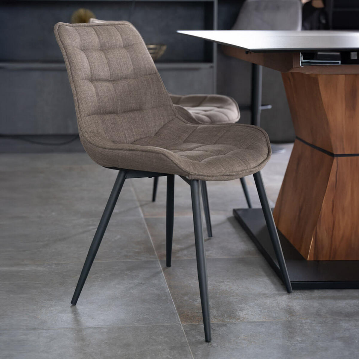POLSTERSTUHL Esszimmer Webstoff IKALO – 2er Set Grau/Braun - Graubraun, Textil/Metall (61.5/79.8/50.5cm) - Home Deluxe