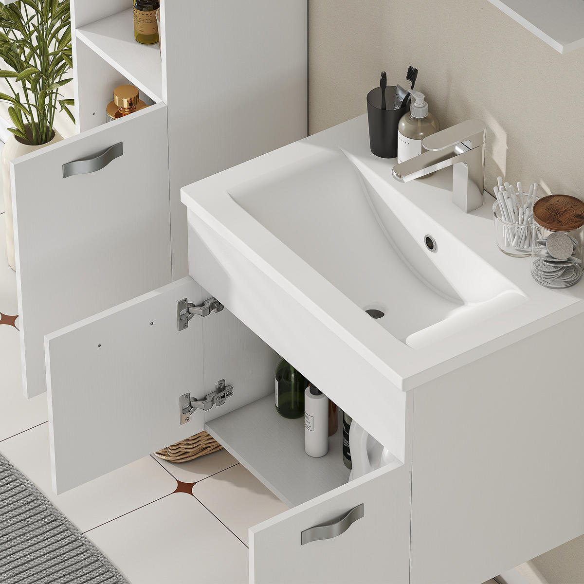 BADEZIMMER 4-teilig DE-17357 Weiß - Weiß, Holzwerkstoff (30/131.5/30cm) - ComfortXL