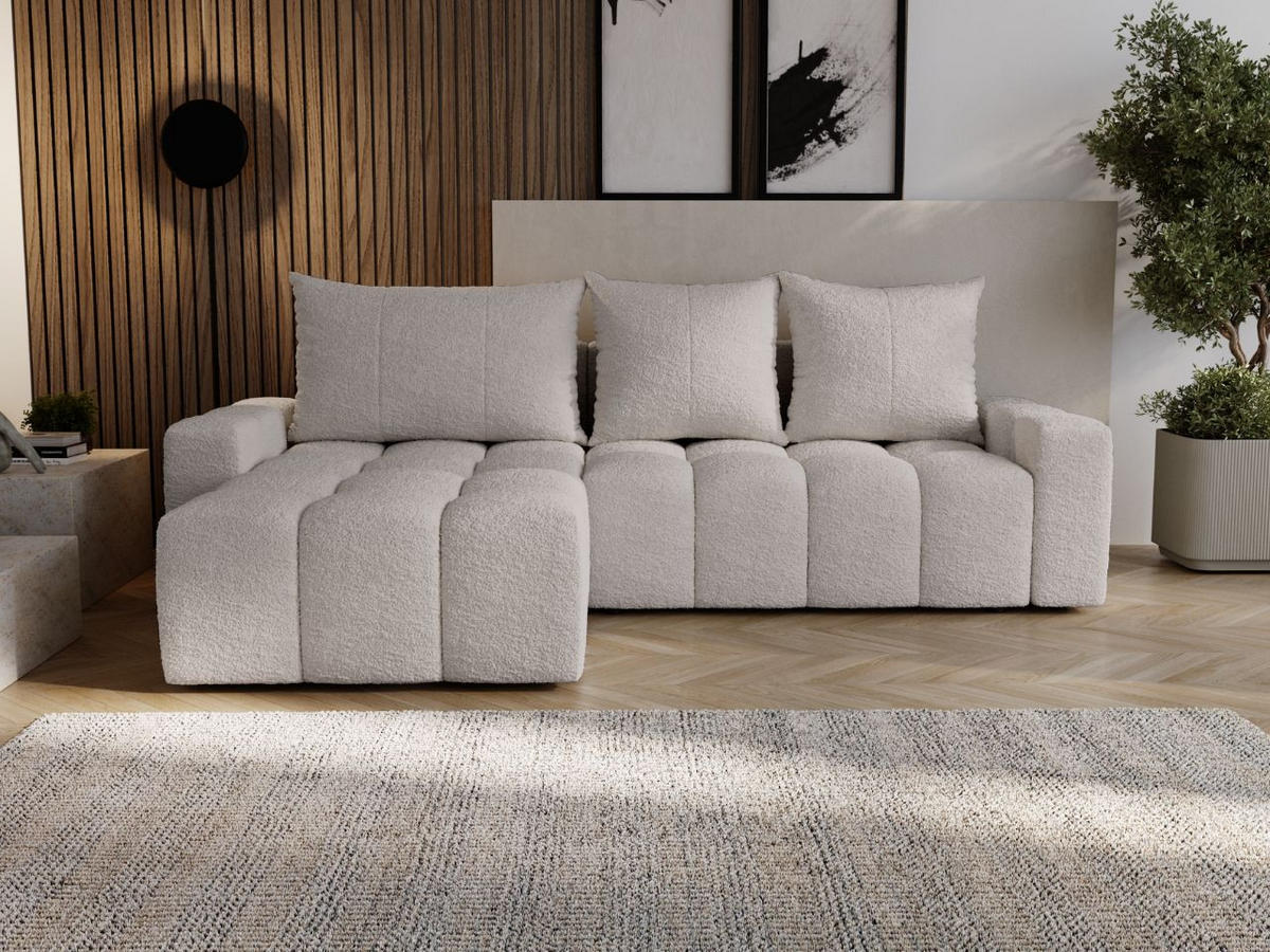 ECKSOFA Bresso Bouclé-Stoff Hellgrau - Hellgrau, Holz/Textil (255/168cm) - Graingold