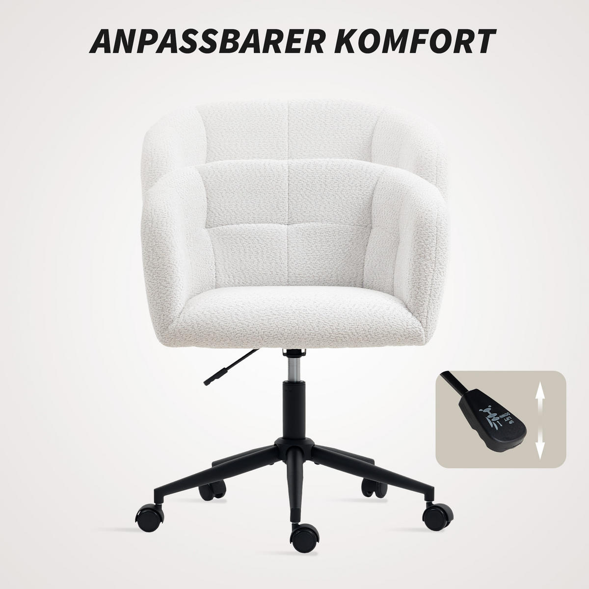 GEPOLSTERTER Bürostuhl mit Plüschbezug, Wannen-Design, rollbarer Schreibtischstuhl, Stahlbasis, Creme+Schwarz - Creme, Textil (59/85/65cm)