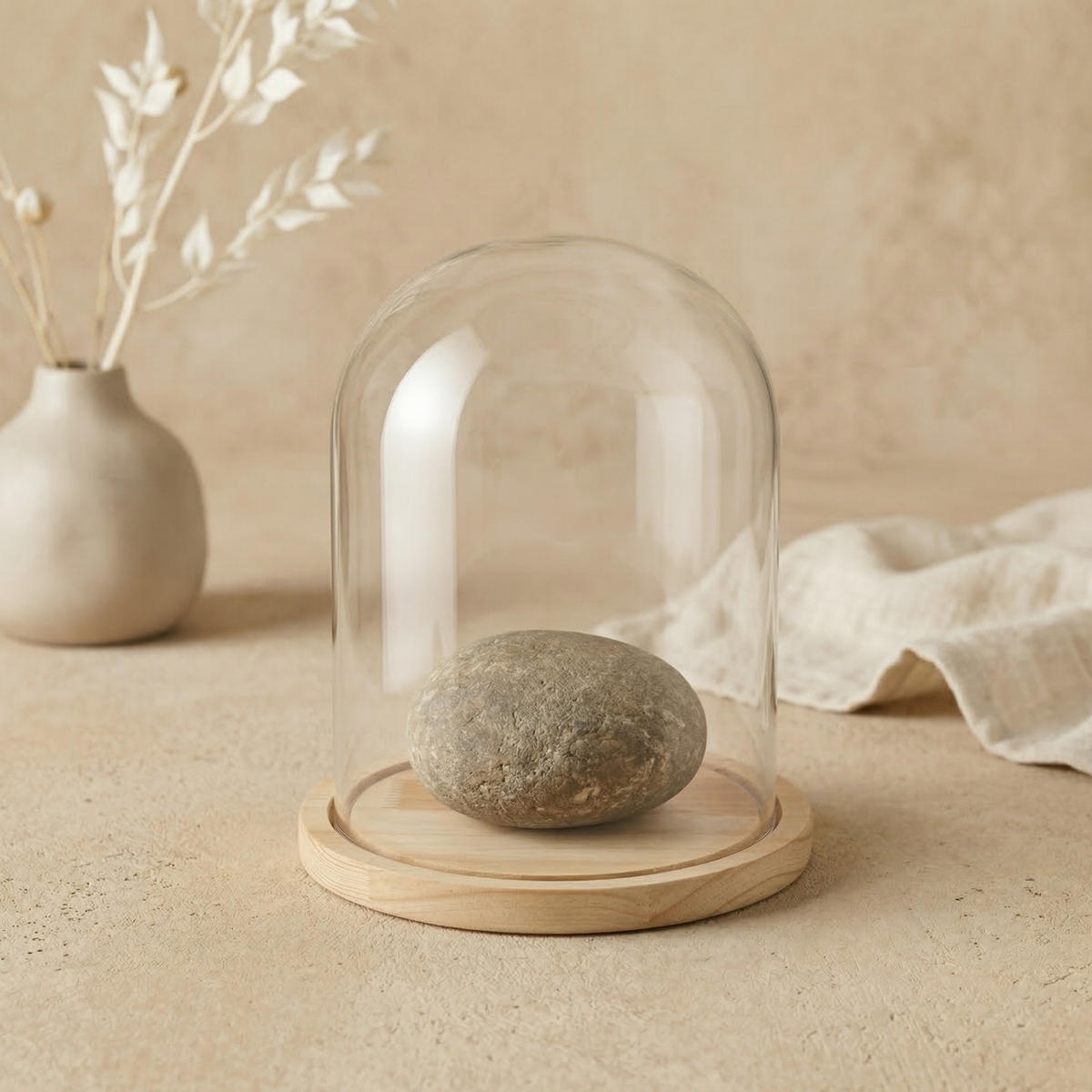 DEKOGLOCKE mit Glassturz Aura 23/23/30 cm - Beige, Glas (23/30/23cm) - SCENA LIVING