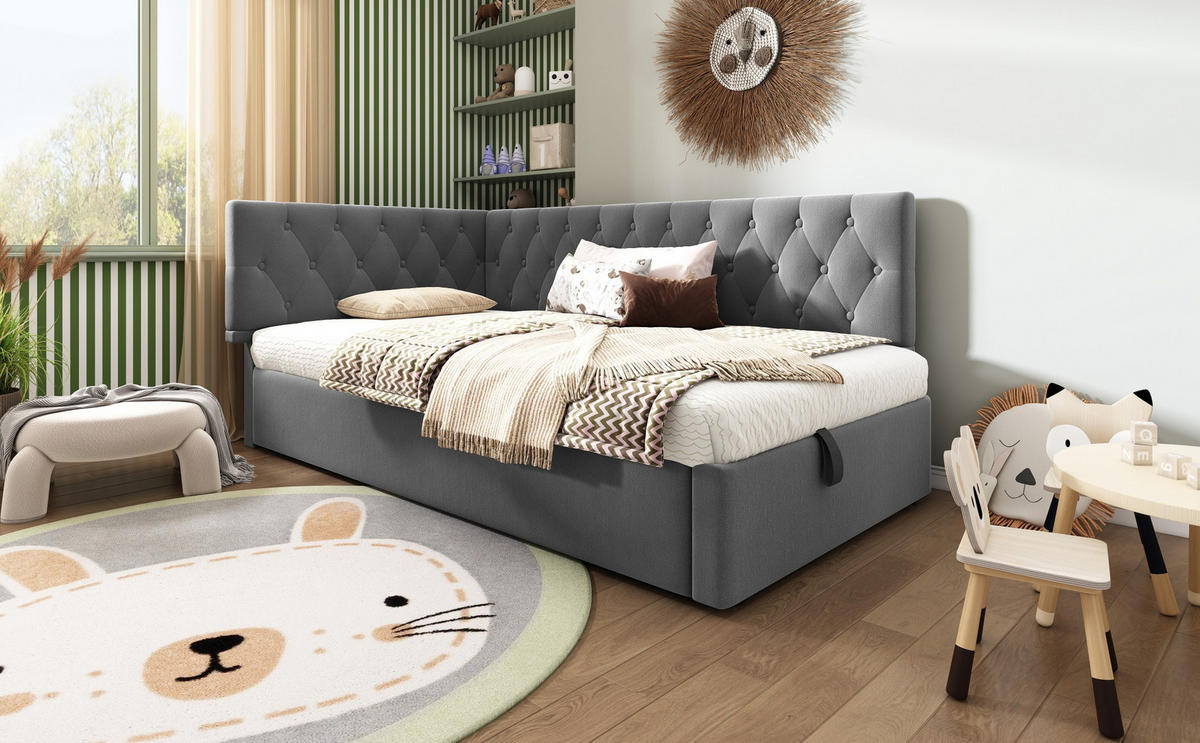 POLSTERBETT 90/190 cm Grau aus Samt mit Stauraum - Grau, Textil (90/190cm) - OKMYHOME