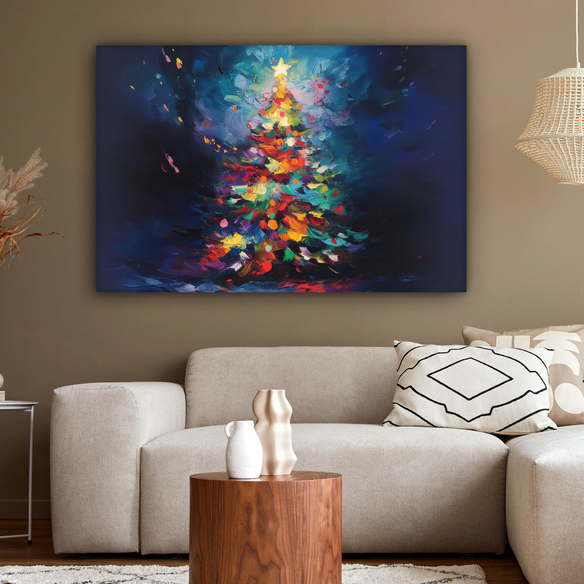 LEINWANDBILD Weihnachtsbaum - Weihnachten - Abstrakt - Farbenfroh Groß 140x90 cm - Multicolor, Textil (140/90cm) - MuchoWow