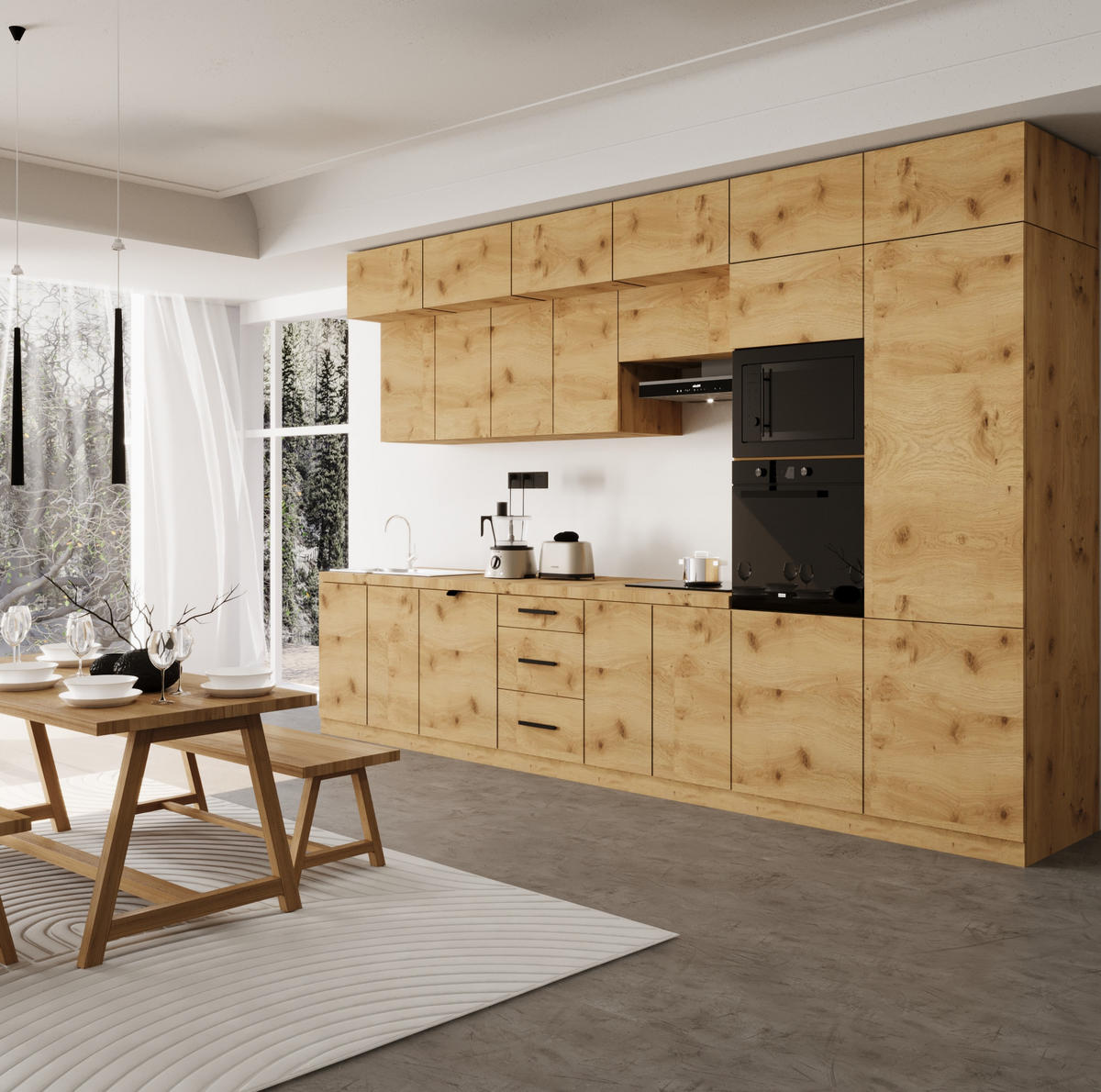 KÜCHENZEILE 400 cm - Langen KL9-M400 in Artisan Eiche - Eiche Artisan, Holz (400/248/58cm)