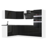 KÜCHE L-Form MELANIE ohne Arbeitsplatten, Schwarz Hochglanz - Schwarz Hochglanz, Holz (360/204/60cm) - B BELINI GROUP