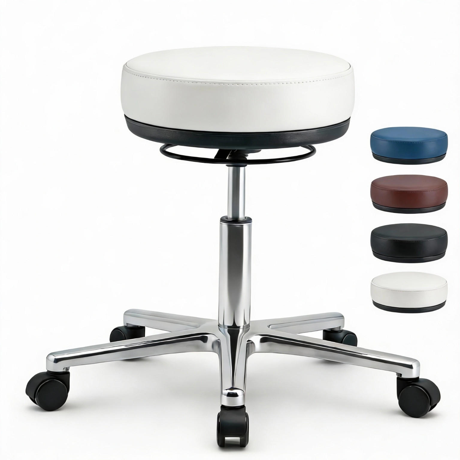 ARBEITSHOCKER Echtleder Weiß - höhenverstellbar, 150kg belastbar - Weiß, Leder/Metall (58/46/58cm) - Versee