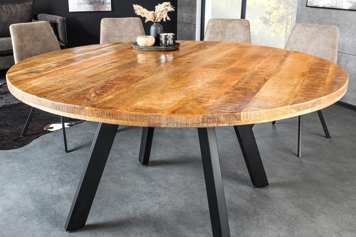 ESSTISCH IRON CRAFT Mango Natur 140 cm - Schwarz/Naturfarben, Holz/Metall (140/140/76cm) - riess-ambiente