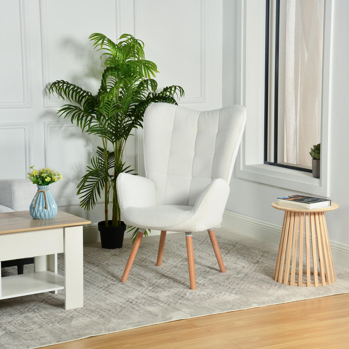 OHRENSESSEL Beine aus Massivholz Bezug aus Schlingenstoff - Beige, Holz/Textil (69/104/74cm) - Meubles Cosy