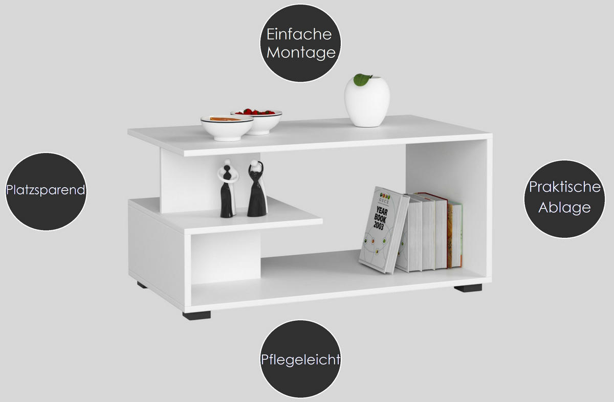 COUCHTISCH Rechteckig Weiß 90/44/50 cm - Weiß, Holzwerkstoff (50/90/44cm) - designimpex