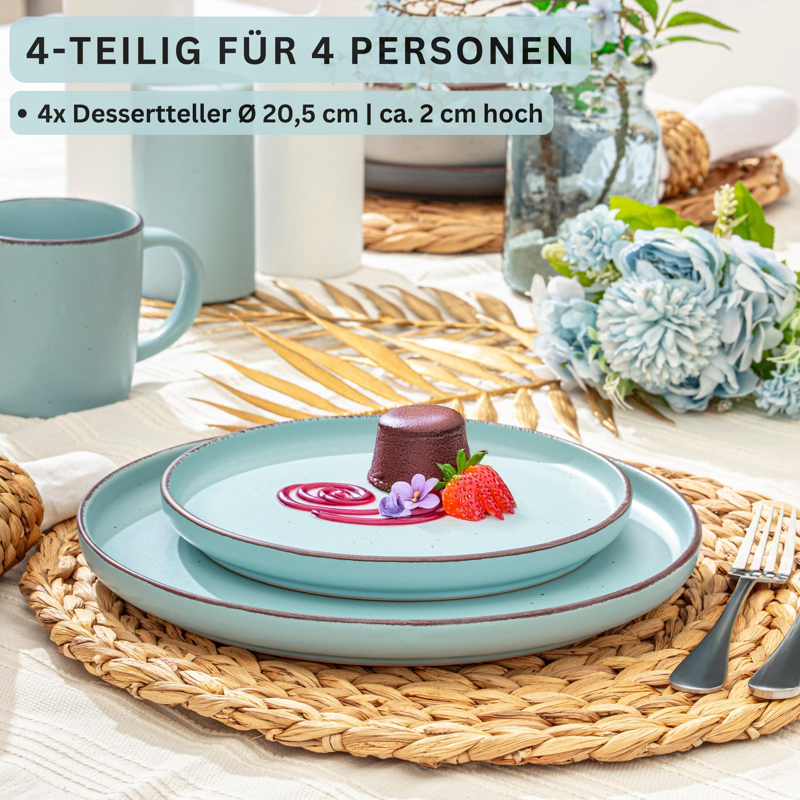 DESSERTTELLER BOMBAY BREEZE - 4 teilig aus Steingut - Hellblau, Stein (20.5cm) - Sänger