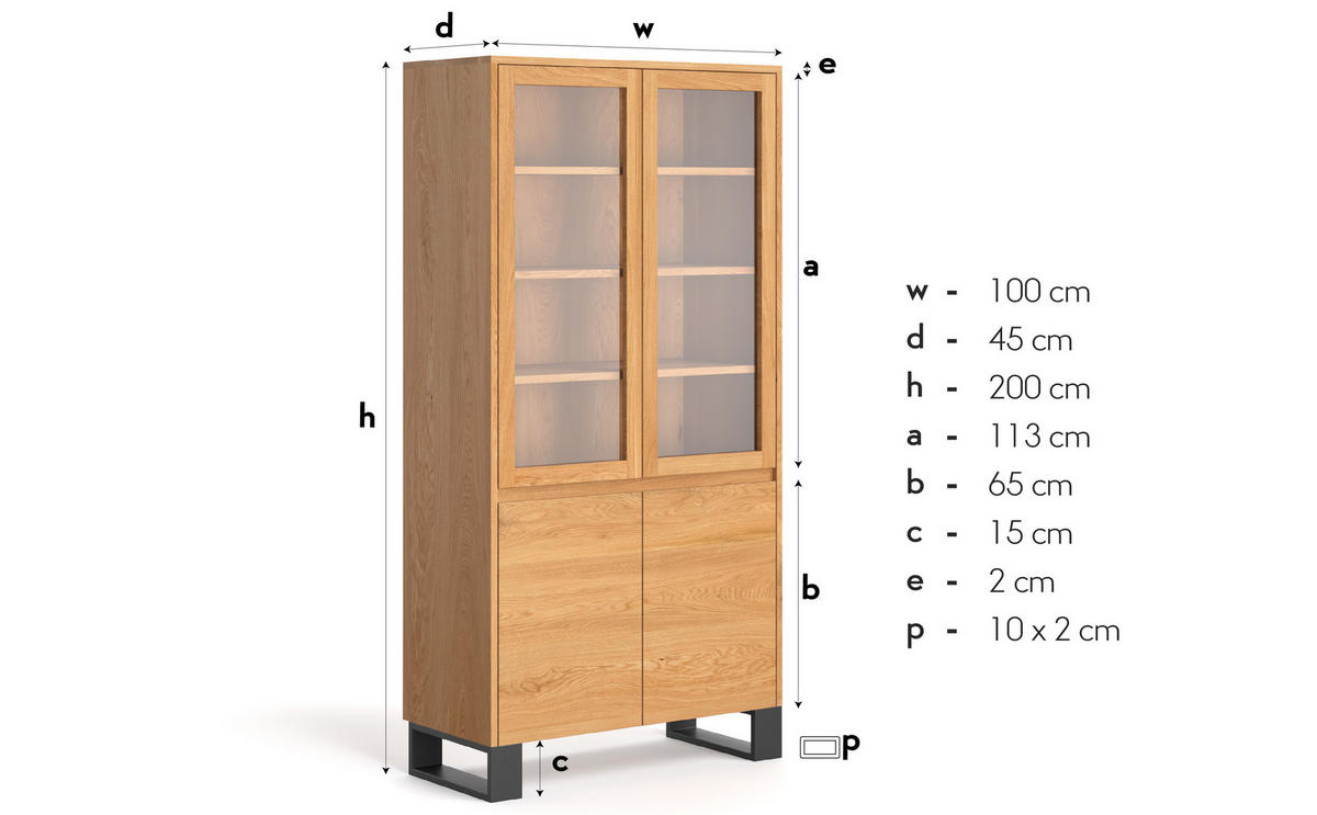 VITRINE Horizon aus massivem Eichenholz 100 cm - Eichefarben/Naturfarben, Holz (100/200/45cm) - Danzz