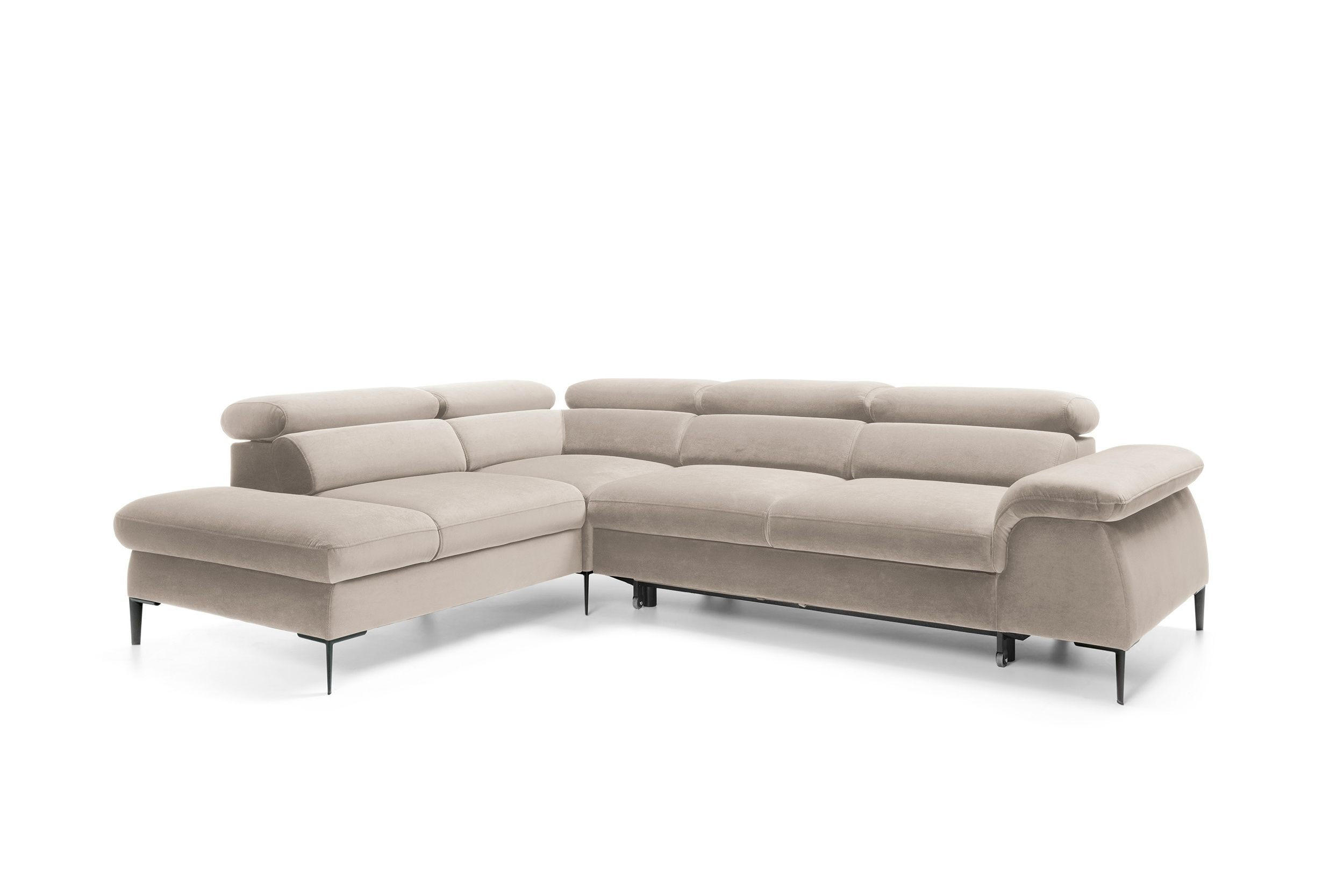 ECKSOFA MESTO Beige Velours-Stoff mit Schlaffunktion - Beige, Holz (280/214cm) - MASSENO