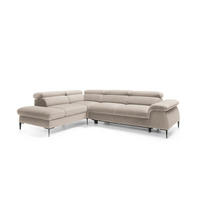 ECKSOFA MESTO Beige Velours-Stoff mit Schlaffunktion - Beige, Holz (280/214cm) - MASSENO