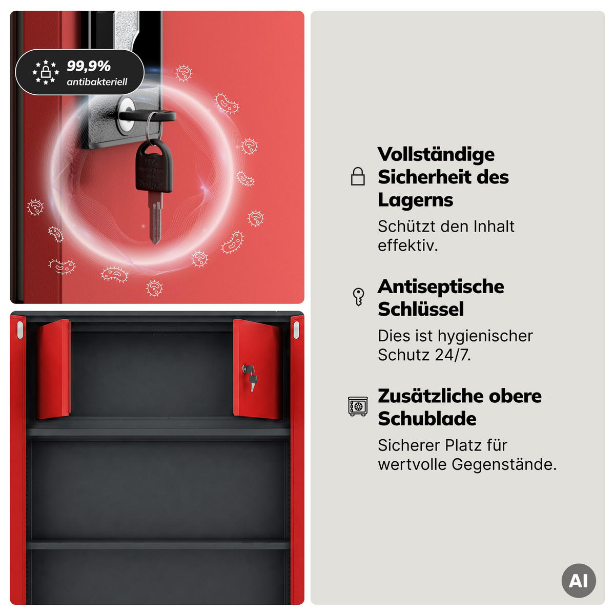 METALLSCHRANK mit Stauraum TOMASZ 185x90x45 cm - Anthrazit/Rot, Metall (90/185/45cm) - Jan Nowak
