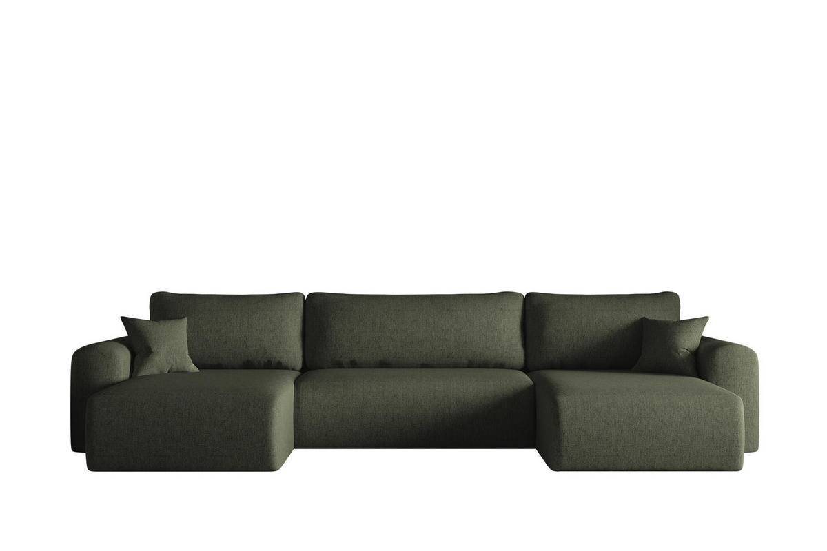 ECKSOFA Mit Schlaffunktion Und Bettkasten U-form CAPRI Verita Dunkelgrun - Dunkelgrün, Holz/Textil (145/362cm) - Kaiser Möbel
