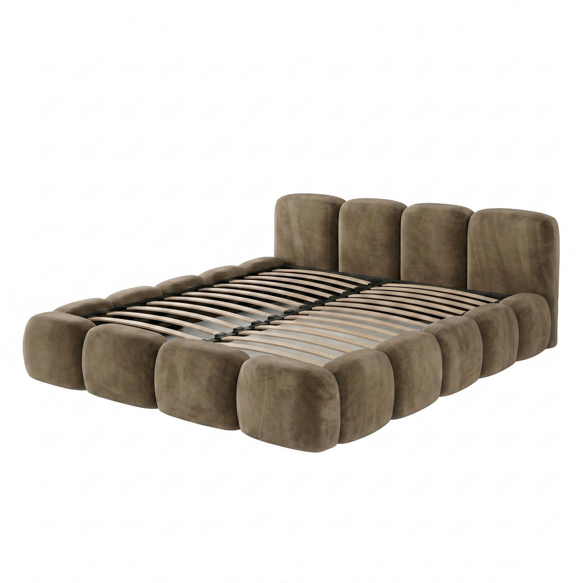 POLSTERBETT SUENO 140x200 cm in Braun, gepolstertes Kopfteil, Metalllattenrost, Bettkasten, Velour-Stoff - Naturfarben/Braun, Holz/Textil (140/200cm) - Muffo