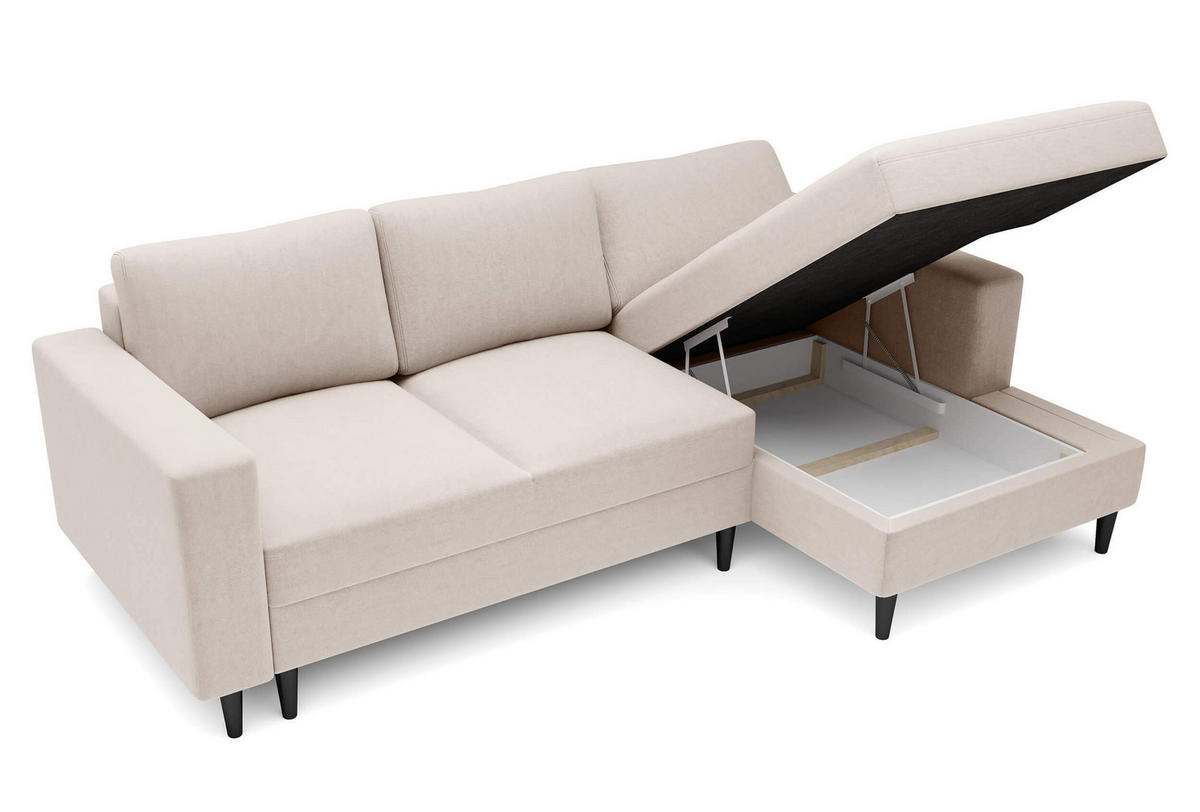 ECKSOFA Nalika Cremeweiß Velours - Creme/Schwarz, Holz/Textil (230/143cm) - Selsey