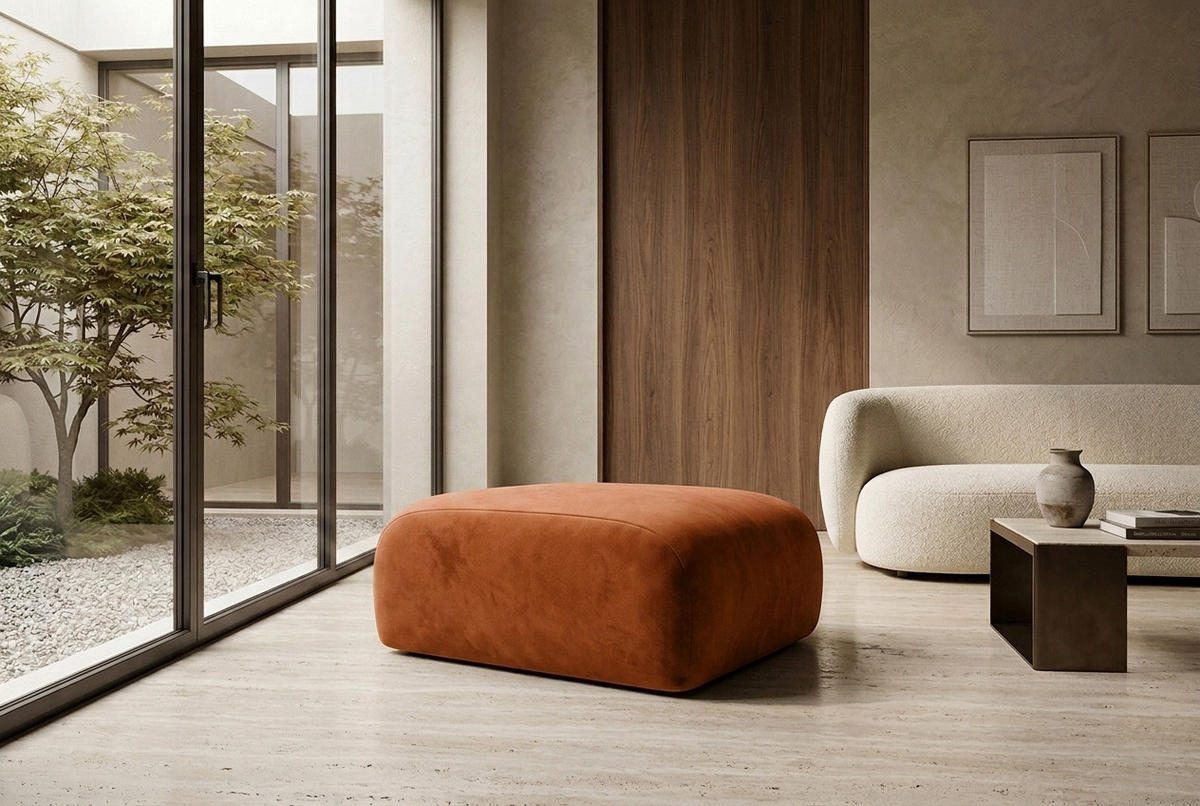 HOCKER, Sitzhocker, Velvet-Stoff Bluvel, Zimtfarbe, GRETA - Orange, Holz (91/40/89cm) - Kaiser Möbel
