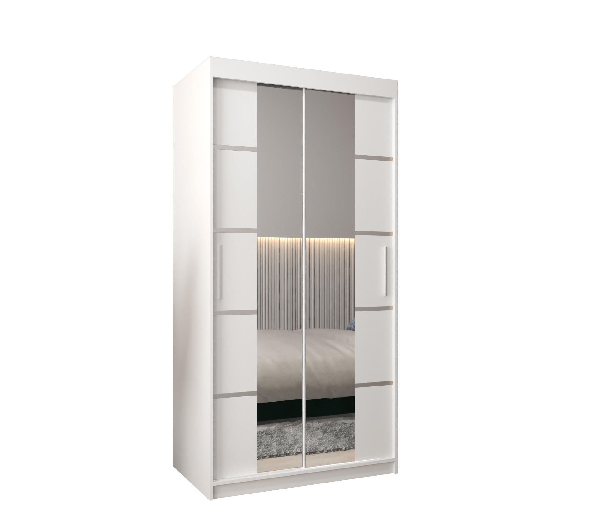 Abiks Möbel SCHWEBETÜRENSCHRANK Weiß, Silber 100cm × 62cm × 200cm