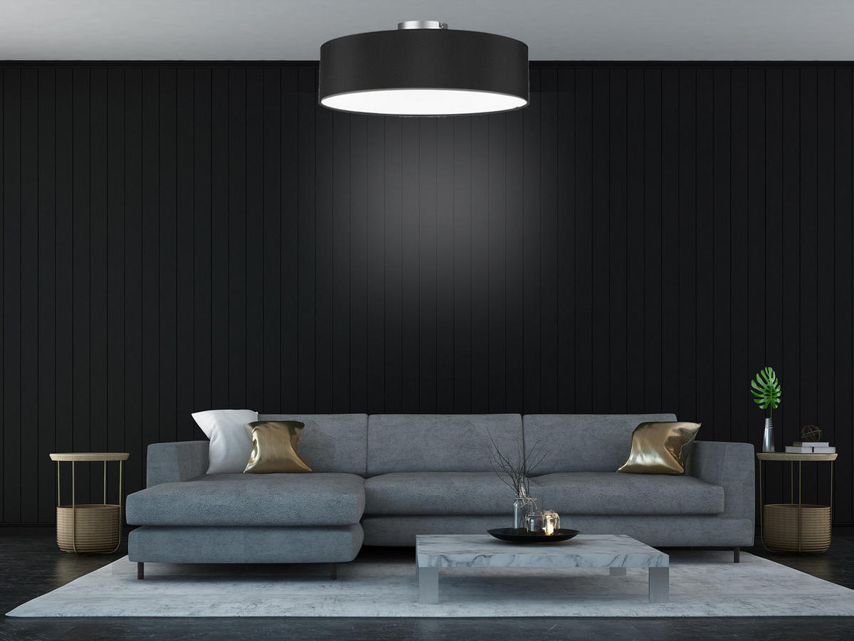DECKENLAMPE Ø30cm, Lampenschirm Stoff Schwarz - Schwarz, Textil (30/30/16cm) - meineWunschleuchte