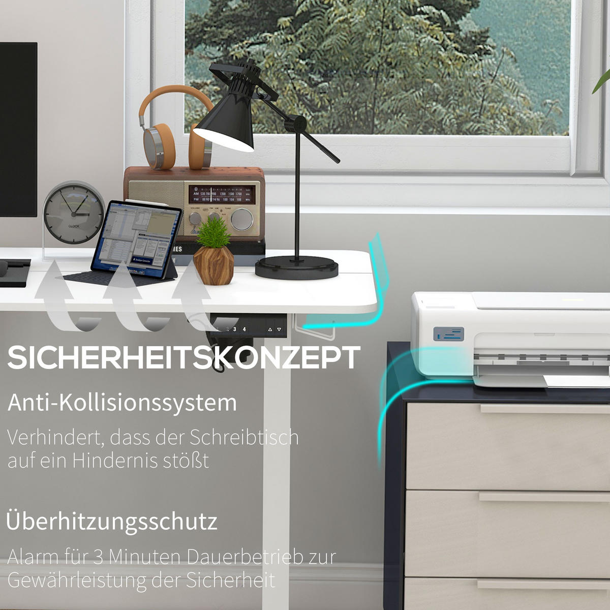 HÖHENVERSTELLBARER Schreibtisch 140 x 70cm Elektrisch Computertisch mit Haken - Weiß, Kunststoff (140/70/116cm) - Vinsetto