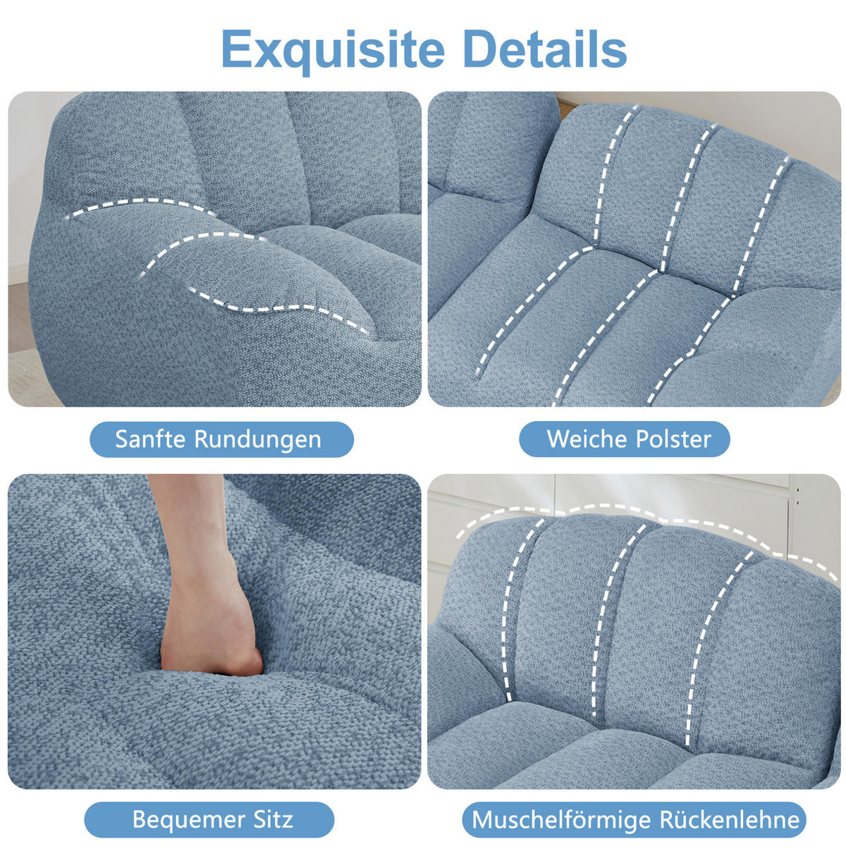 2-SITZER Sofa aus granuliertem Fleece mit modularem, montagefreiem Design Blau - Blau, Textil (104/79/210cm) - Modenvie