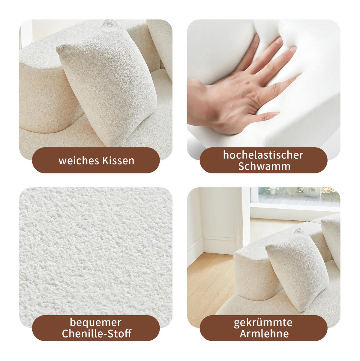 ECKSOFA modular 3-Sitzer 277 cm Samt White - Weiß, Textil (277/68/103cm) - IVMEU
