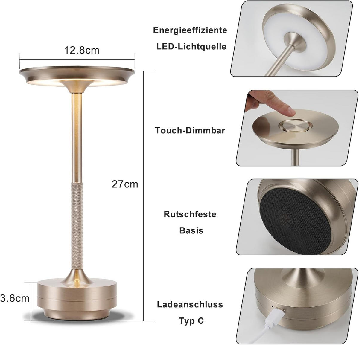 TISCHLEUCHTE Glanzig 12.8/12.8/27 cm - Silberfarben, Metall (27/12.8/12.8cm) - ZMH