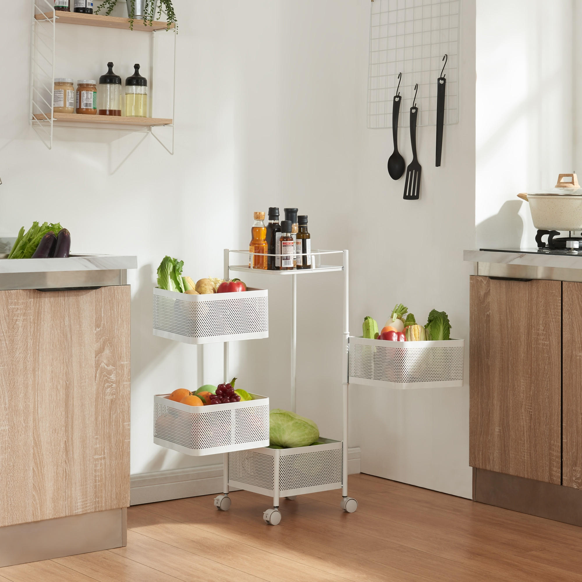 Thumbnail - [en.casa] Rollwagen, Weiß, Metall, Rollen, 27x79.5x27 cm, Esszimmer, Servierwagen