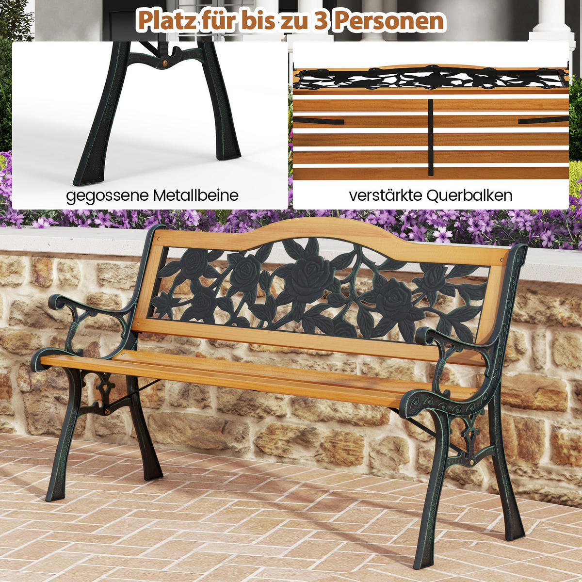 PARKOVÁ LAVICA prírodná - prírodná farba, drevo (52.5/73.5/127.5cm) - COSTWAY