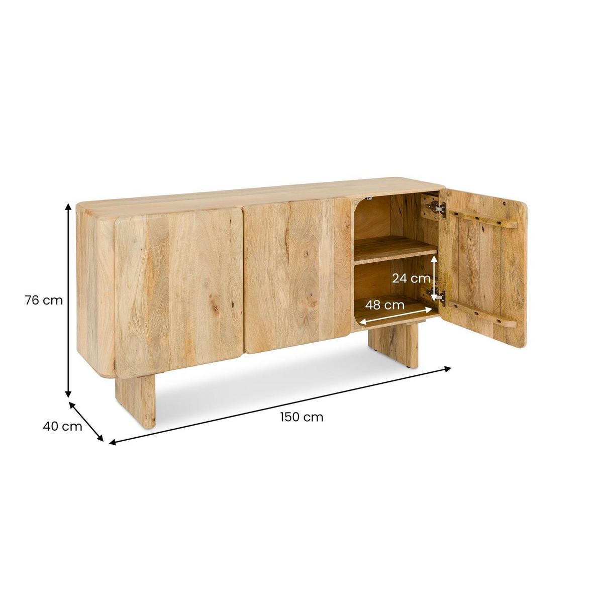 SIDEBOARD JOYA natur - Naturfarben, Holz (150/76/40cm) - IDIMEX