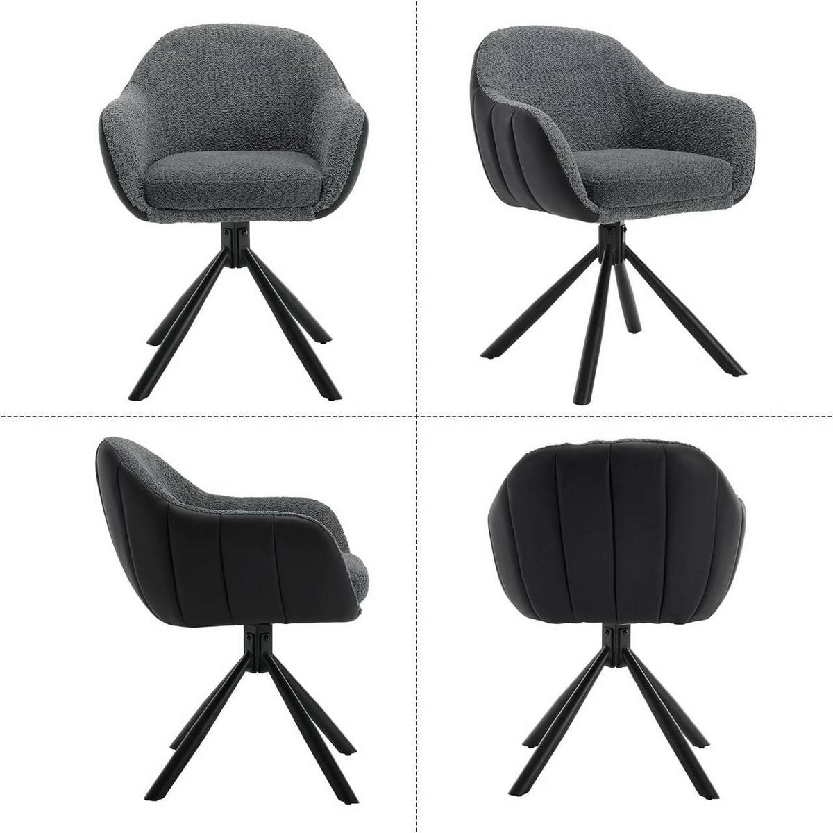 ESSZIMMERSTUHL drehbar, Chenille, Dunkelgrau - Dunkelgrau/Schwarz, Textil/Metall (57.5/78/60.5cm) - Woltu