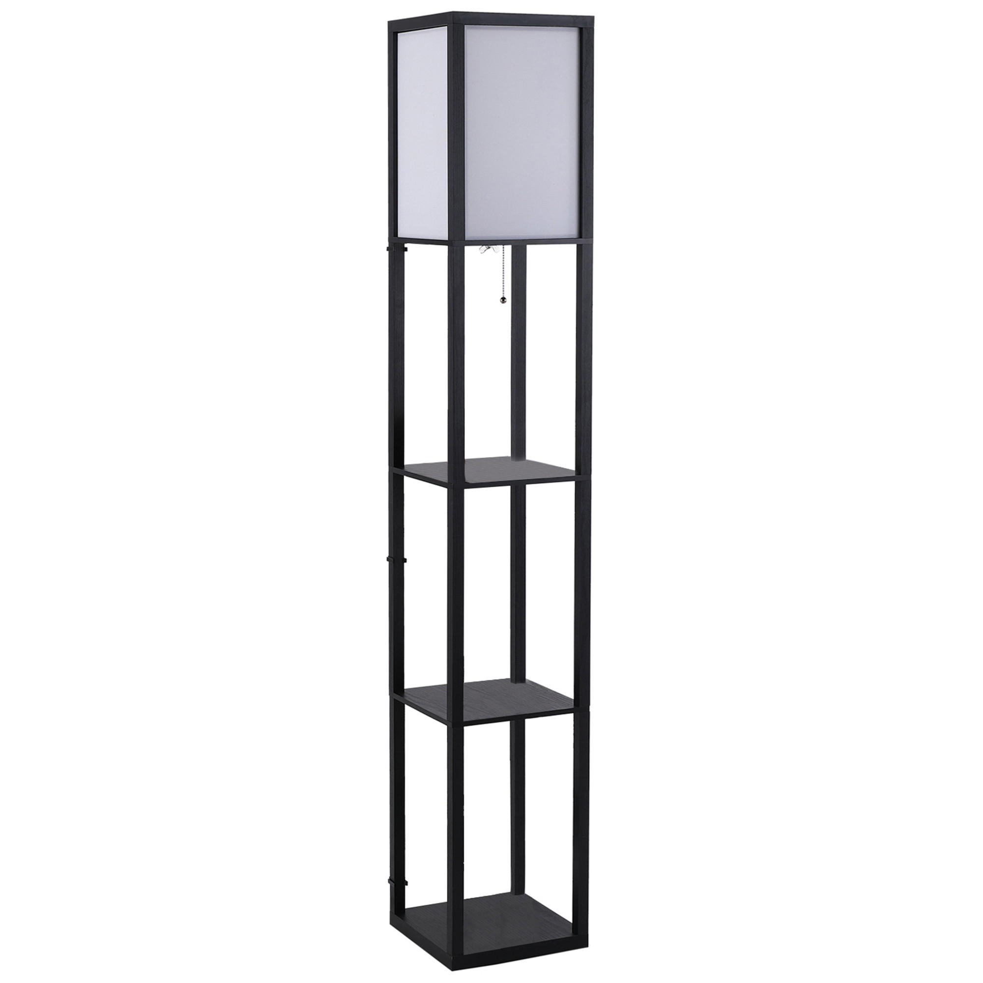 STEHLEUCHTE Beleuchtung E27 bis 40W mit 3 Regalen für Wohn-/Schlafzimmer Holz - Schwarz, Textil (26/26/160cm) - HOMCOM