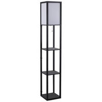 STEHLEUCHTE Beleuchtung E27 bis 40W mit 3 Regalen für Wohn-/Schlafzimmer Holz - Schwarz, Textil (26/26/160cm) - HOMCOM