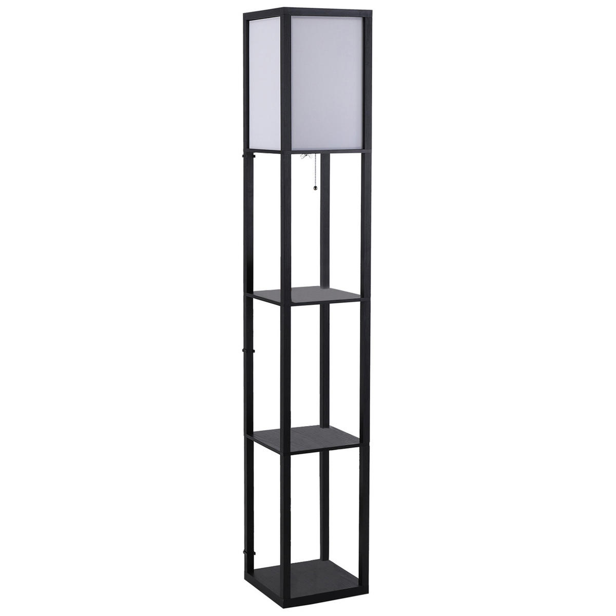 STEHLEUCHTE Beleuchtung E27 bis 40W mit 3 Regalen für Wohn-/Schlafzimmer Holz - Schwarz, Textil (26/26/160cm) - HOMCOM