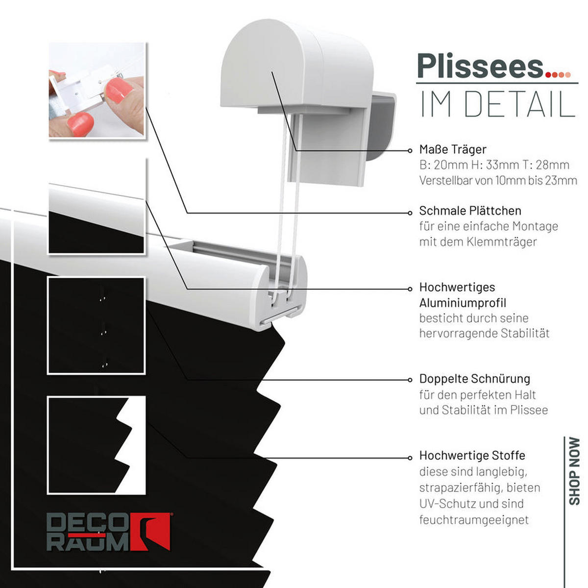 PLISSEE Basic ohne Bohren - Schwarz, Textil (70/150cm) - Deco-Raum